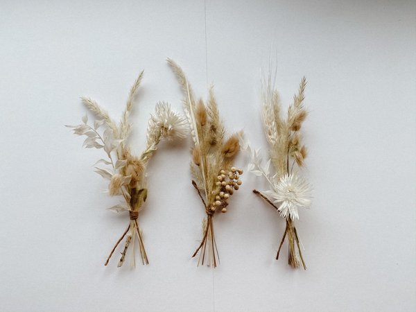 MINI Trockenblumen Sträuße / nature & weiß / 3 Stück