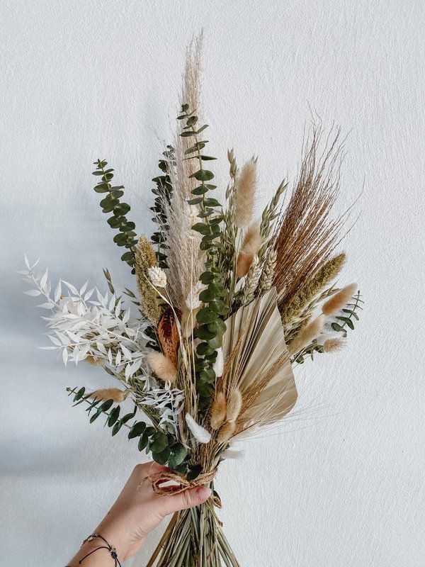 GREENERY / WHITE Trockenblumen Strauß XL