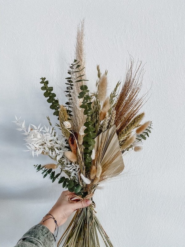 GREENERY / WHITE Trockenblumen Strauß XL
