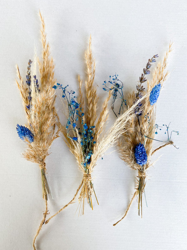 MINI Trockenblumen Sträuße / blue & nature / 3 Stück