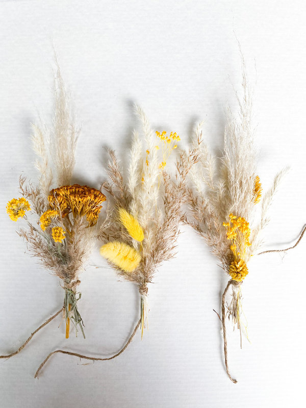 MINI Trockenblumensträuße / nature & yellow / 3 Stück